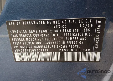 2016 Volkswagen Jetta 1.4T Se из США, поврежденный, VIN 3VWD67AJ2GM307433